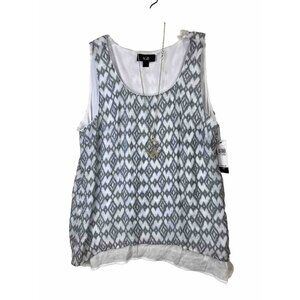 AGB Sleeveless Printed Blouse XL With Geometric Pendant Necklace